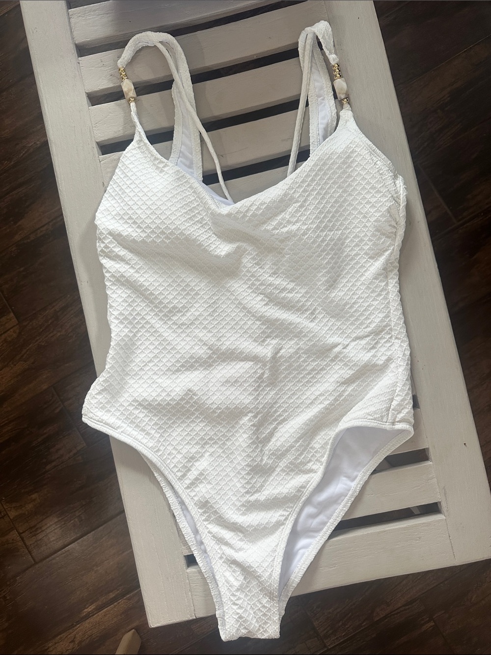 Cupshe White Textured One-Piece Swimsuit with Beaded Straps